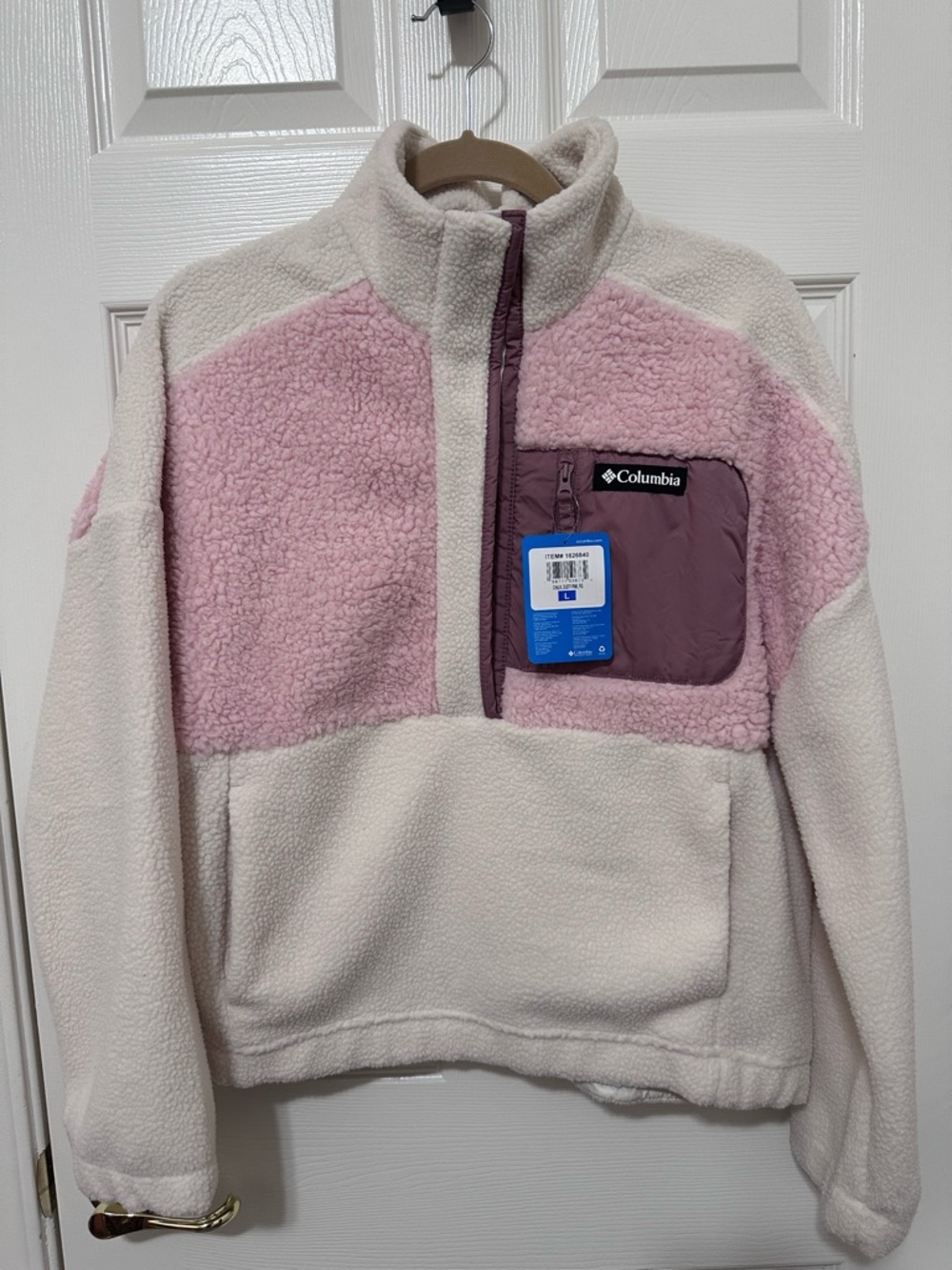 Columbia Cream and Dusty Pink Sherpa Half-Zip Pullover